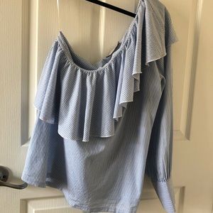 Seersucker one shoulder ruffle top